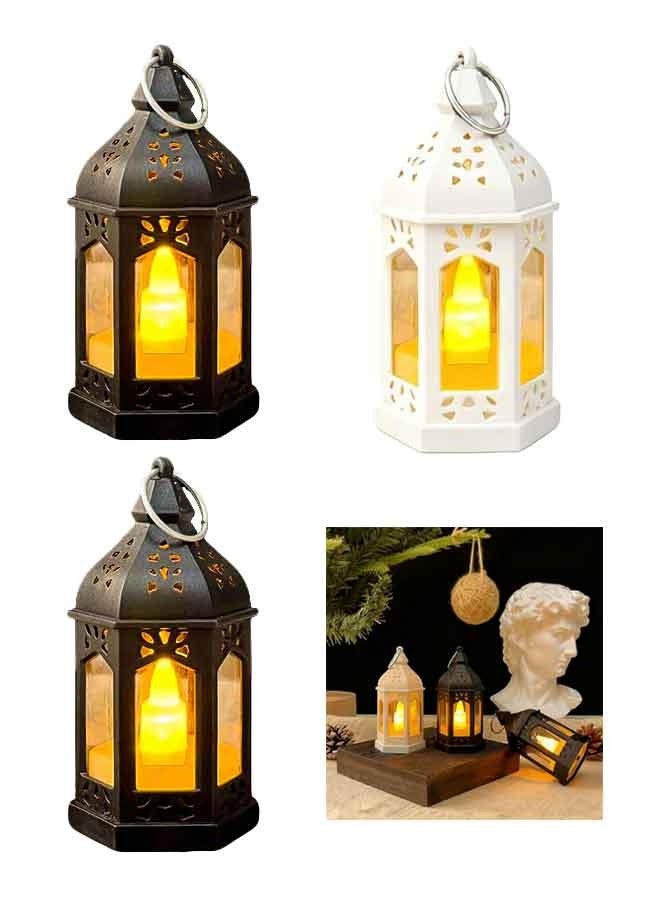 3 فوانيس شموع رمضانية، فوانيس عيد مبارك بإضاءة LED، فوانيس رمضان مبارك، فوانيس مزخرفة على شكل هلال ونجمة، فوانيس رمضان كريم مزخرفة بإضاءة LED عتيقة، فوانيس معلقة لتزيين المنزل والحفلات - Image 1